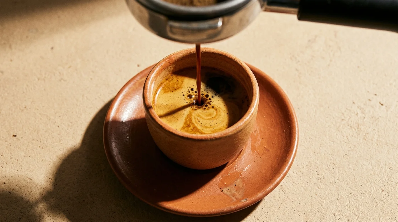 Cafè caient en una tassa al matí d'hora.