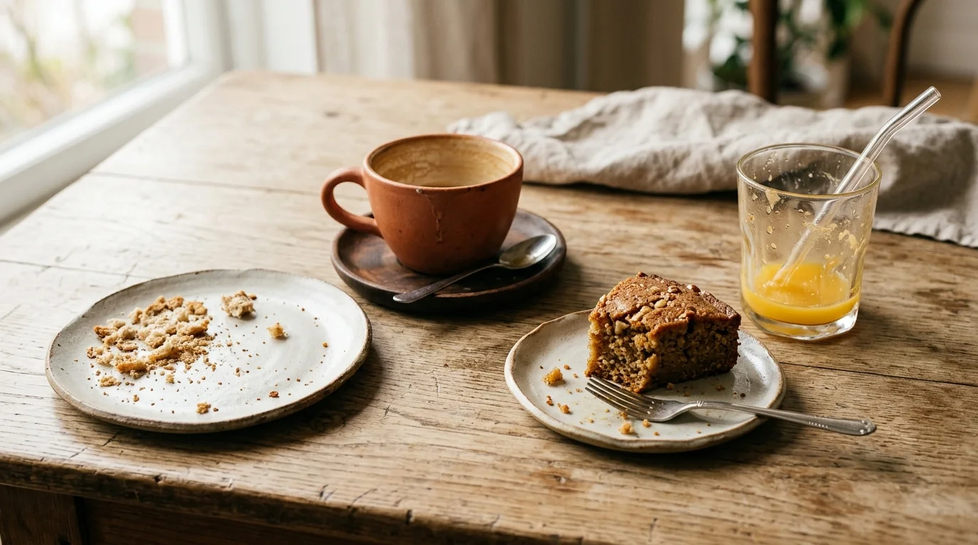 Sobretaula amb tasses i fruita.