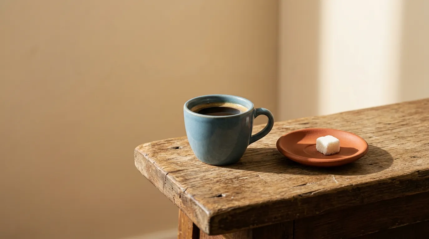 Tassa de cafè sobre una barra de fusta