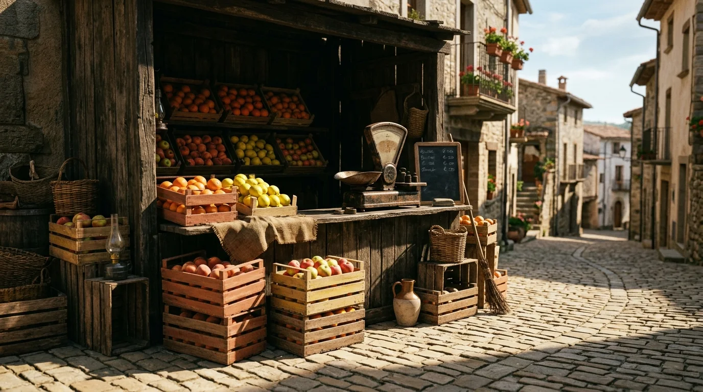 El taulell de fruita vist des del carrer al matí.